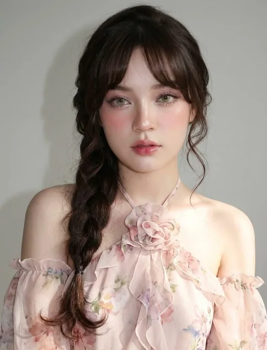 极简背景粉色雪纺裙女性超写实肖像
