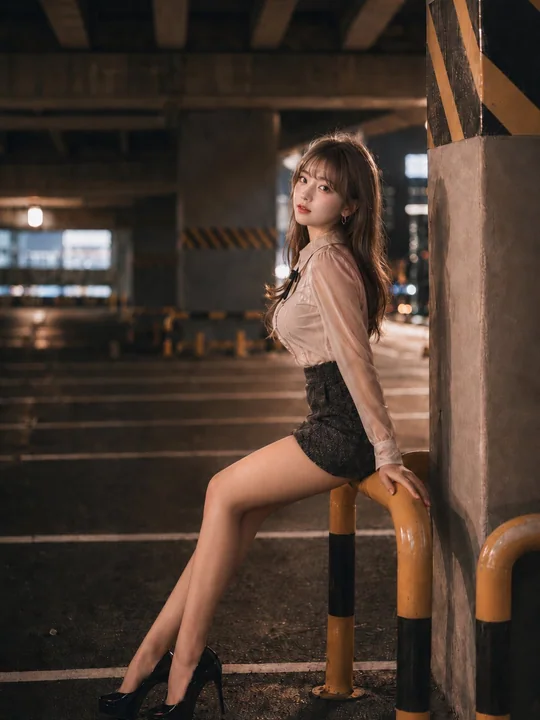 指尖残留的夜晚立体停车场时尚人像