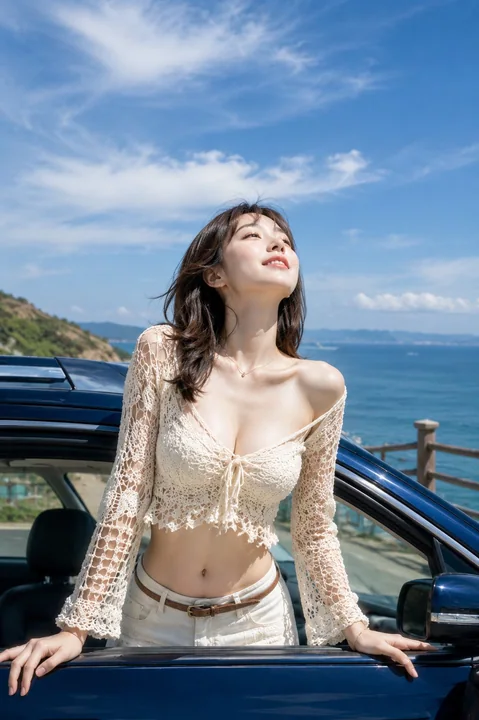 海风中舒展的写实时尚人像