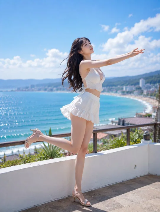 向大海伸出的指尖夏日海滨人像摄影