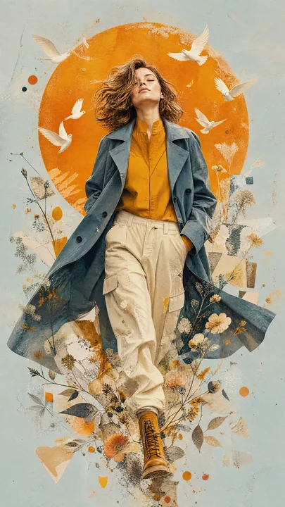 现代混合介质自信女性时尚插画