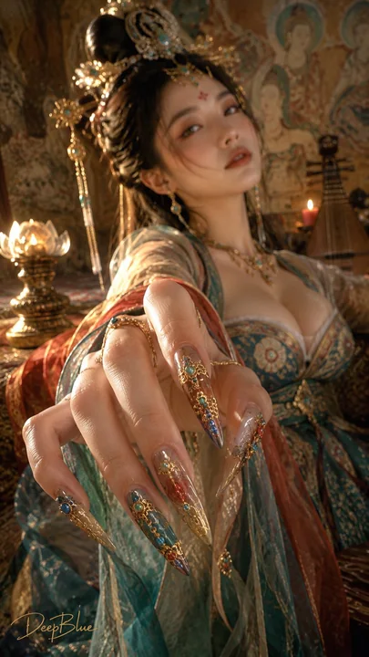 敦煌飞天风写实人像与重工美甲特写