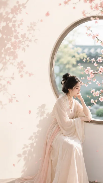 东方禅意月窗女子极简海报