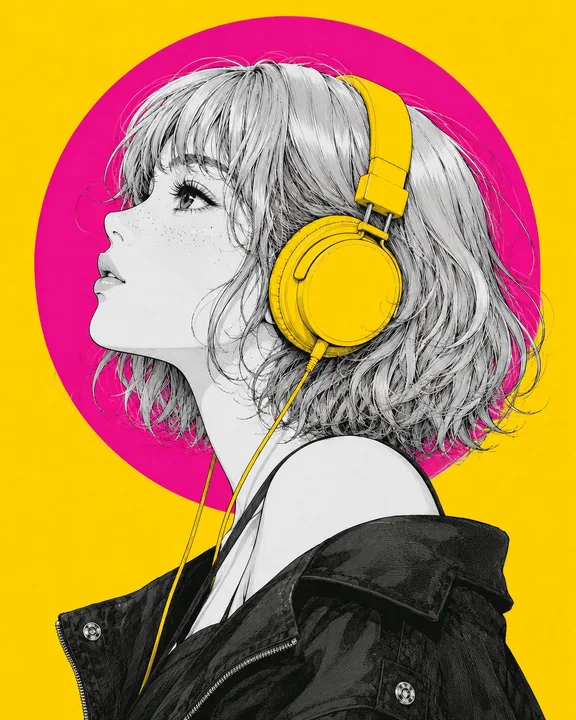 现代波普艺术风极简二次元女生肖像
