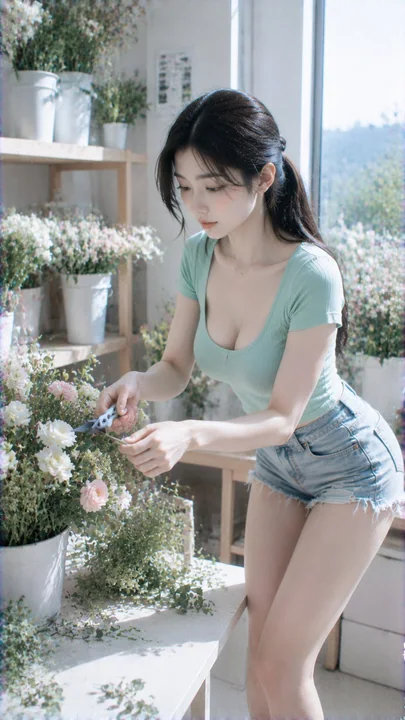 冷白清透薄荷绿CCD生活感花艺写真