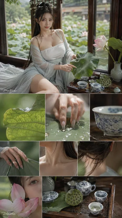 盛夏荷塘古风仕女写实摄影