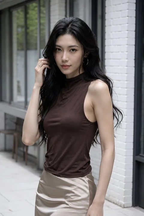超写实东亚女性时尚户外写真