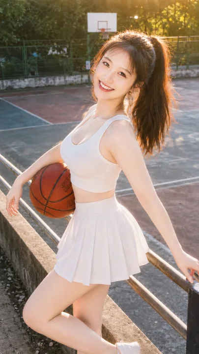 柔光CCD风运动元气少女篮球场写真