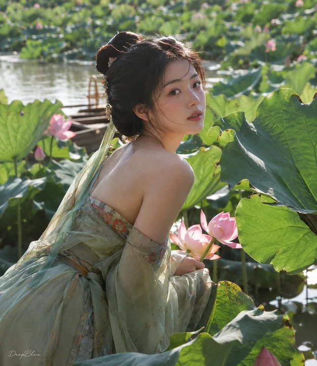盛唐采莲女子手机纪实摄影