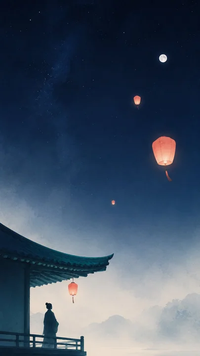 东方禅意极简高对比夜色观灯海报