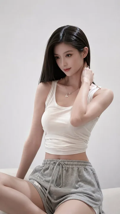 极简主义白色室内东亚女性写实肖像