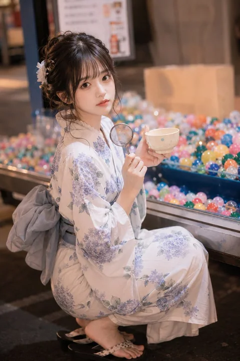 捞起夏色夏日祭水气球浴衣少女