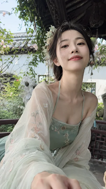 庭院深处寻芳影:古风少女近距离互动旅拍
