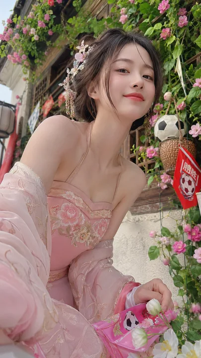 盛世繁花下的足球应援古风少女