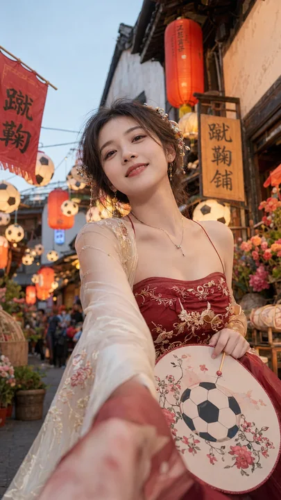绯红古韵世界杯足球少女应援