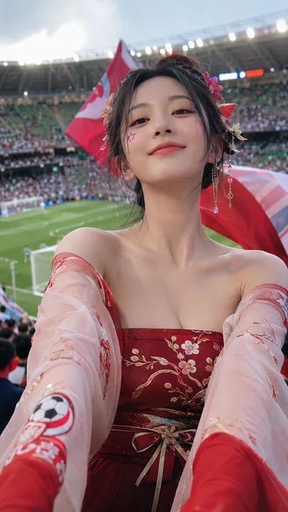 盛世绿茵古韵:世界杯看台上的汉服应援少女