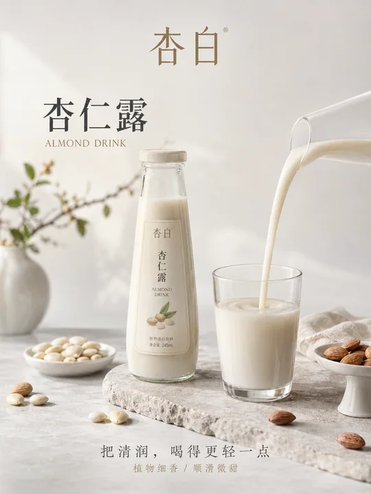 杏白极简中式高端杏仁露摄影海报
