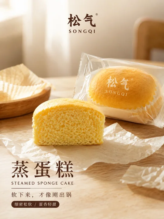 晨间暖阳治愈系松软蒸蛋糕海报