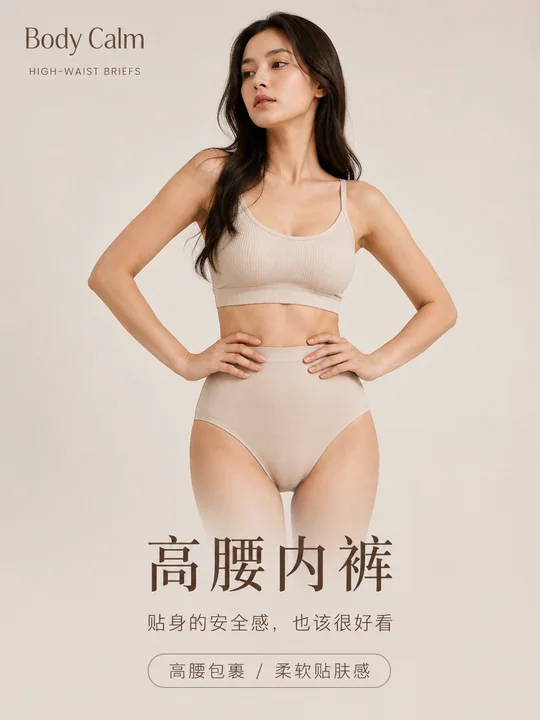 高级感极简奶白高腰内裤写真海报
