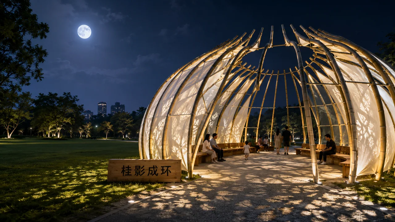 桂影成环中秋主题竹构艺术装置设计图