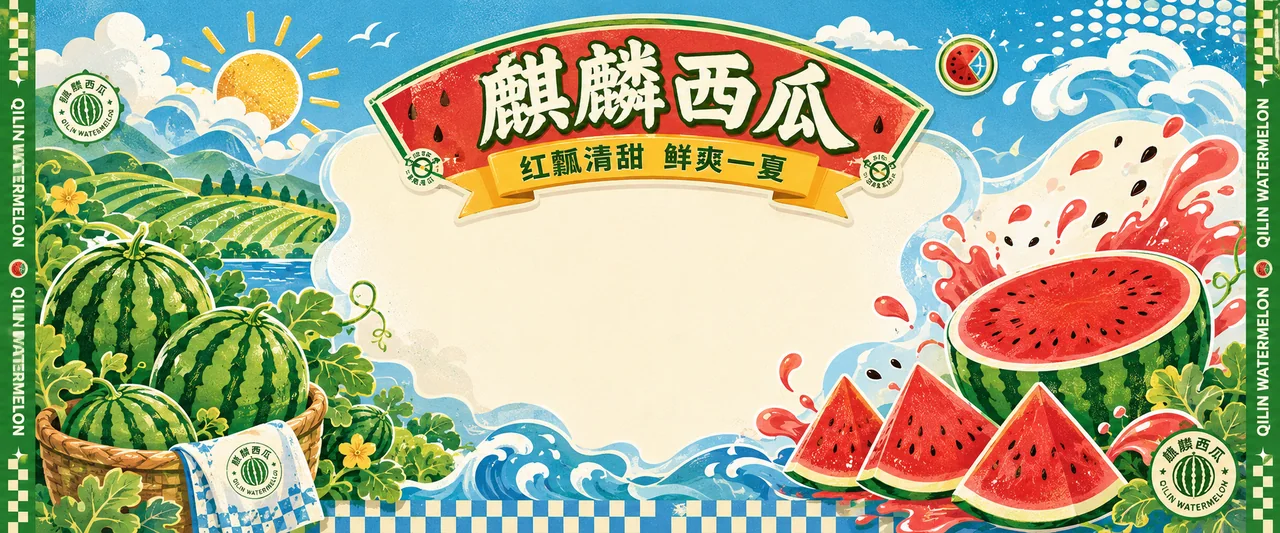 夏日麒麟西瓜乐园超宽拍照背景墙