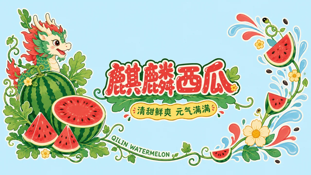 麒麟西瓜Q版矢量玻璃橱窗贴纸设计