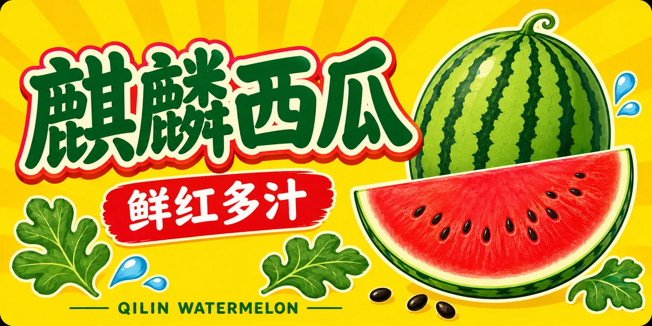 醒目亮黄Q版麒麟西瓜货架插牌设计