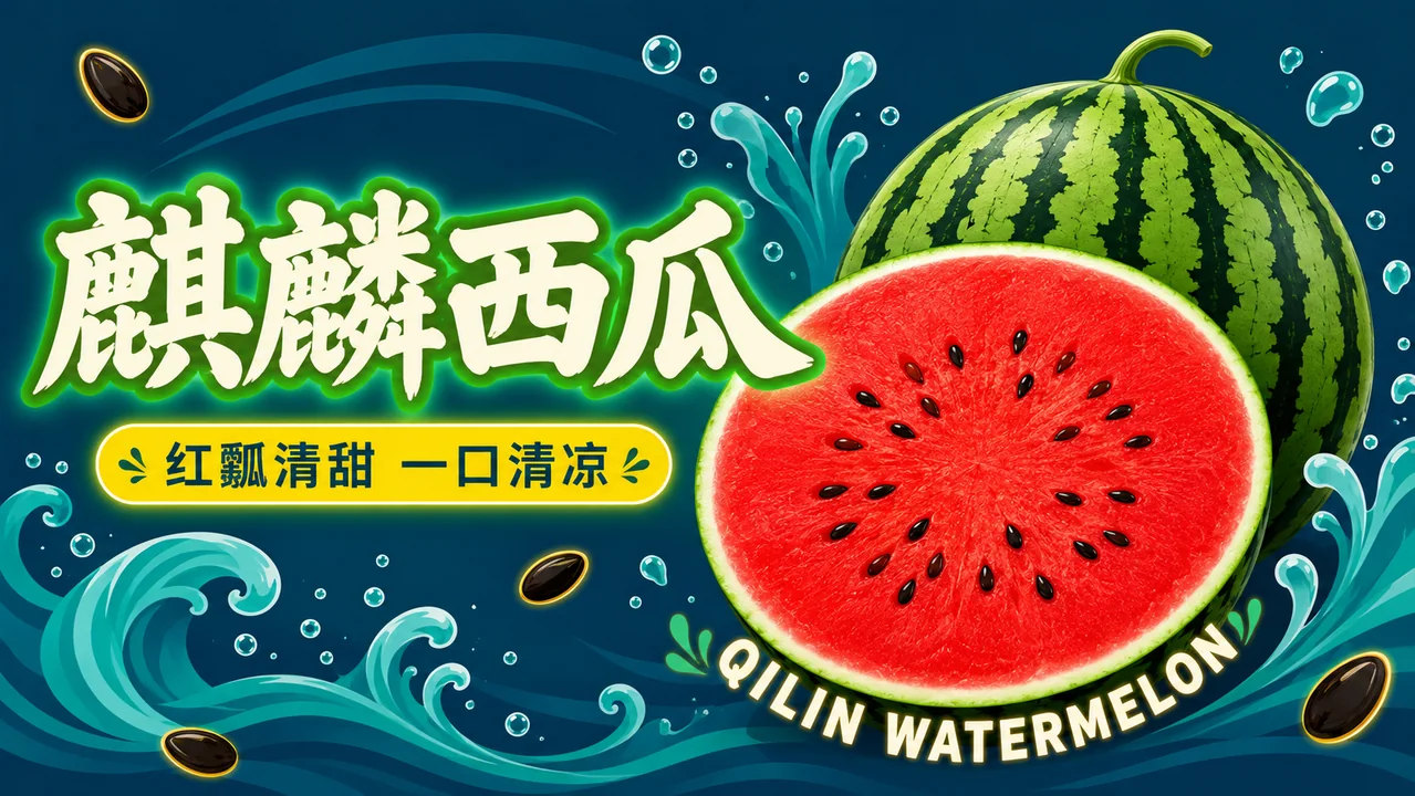 麒麟西瓜沁爽夏日扁平灯箱海报设计