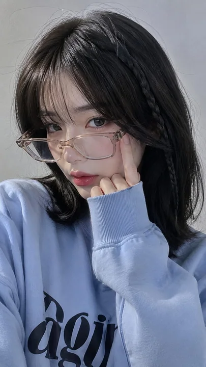 韩系极简风格眼镜少女手机自拍人像