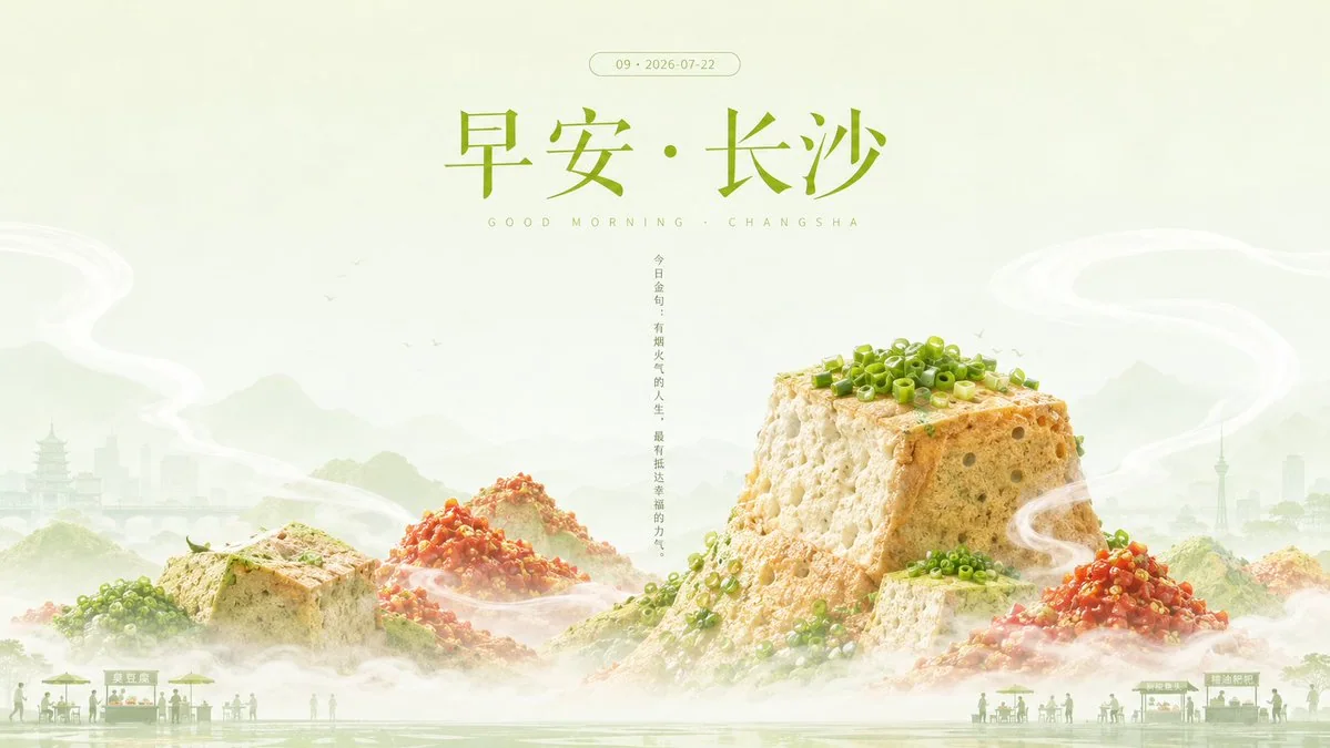 清透节气风城市美食早安海报