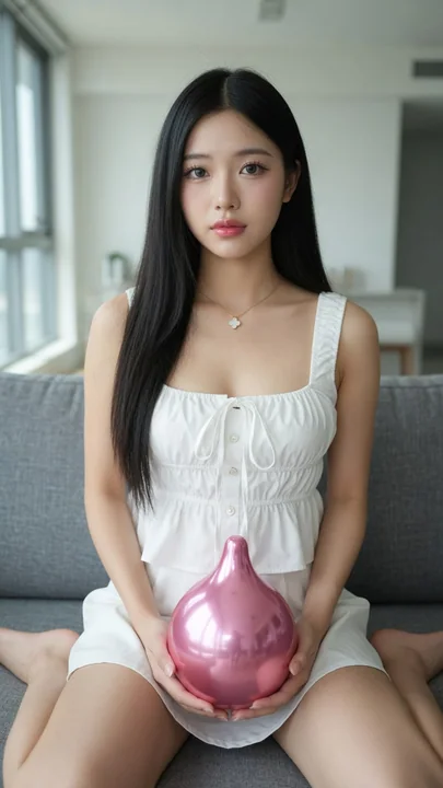 现代公寓沙发上的白衣东亚年轻女性