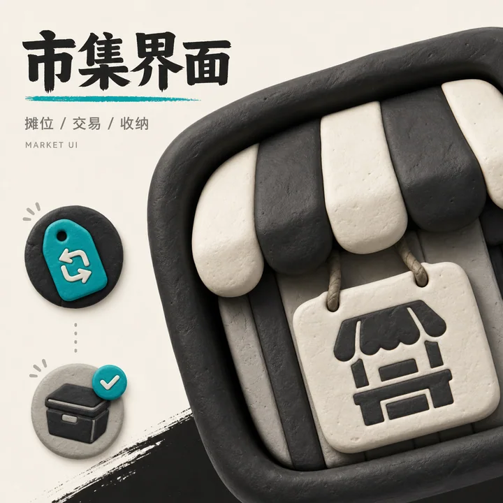极简软陶风格乡村市集游戏UI资产板