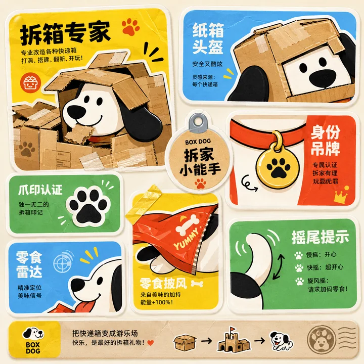 纸箱探险家宠物品牌视觉延展图
