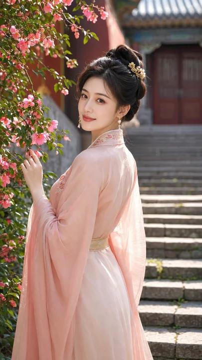 唐风华韵:海棠花阶下的明艳贵女