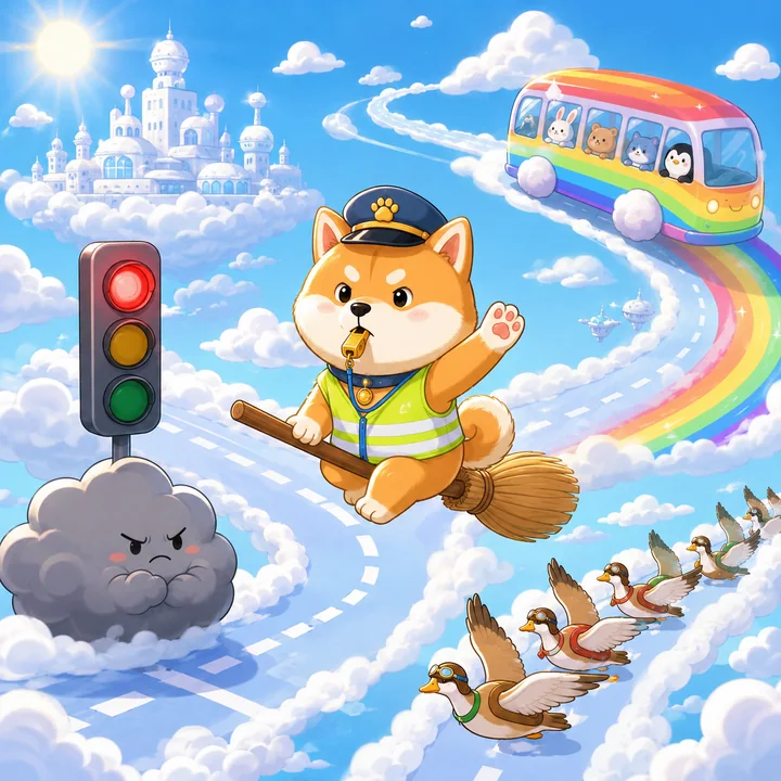 柴犬交警指挥云端交通的奇幻空中街头