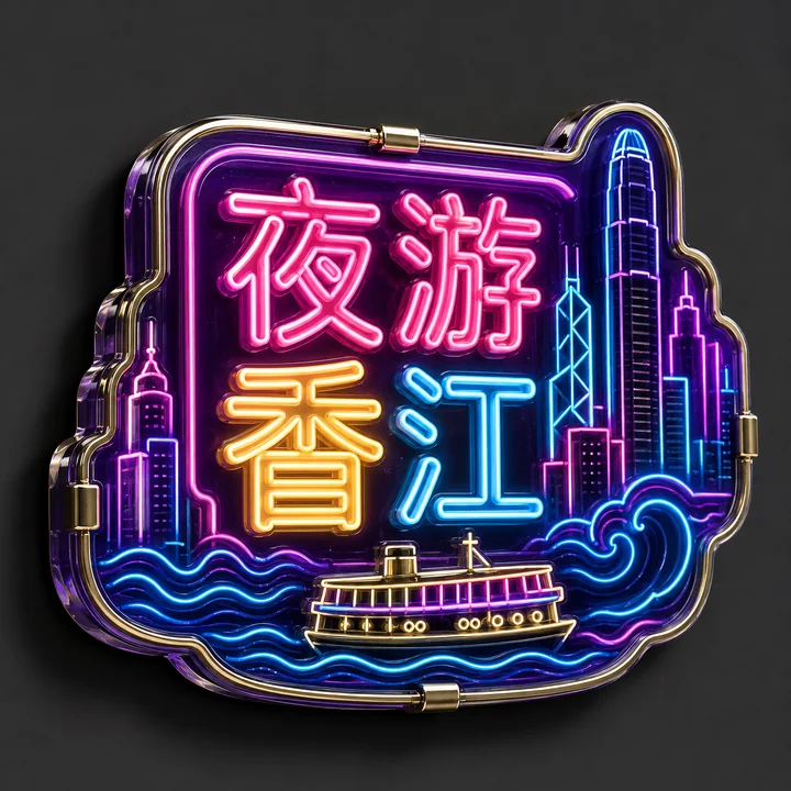 港风霓虹夜游香江纪念磁吸冰箱贴设计