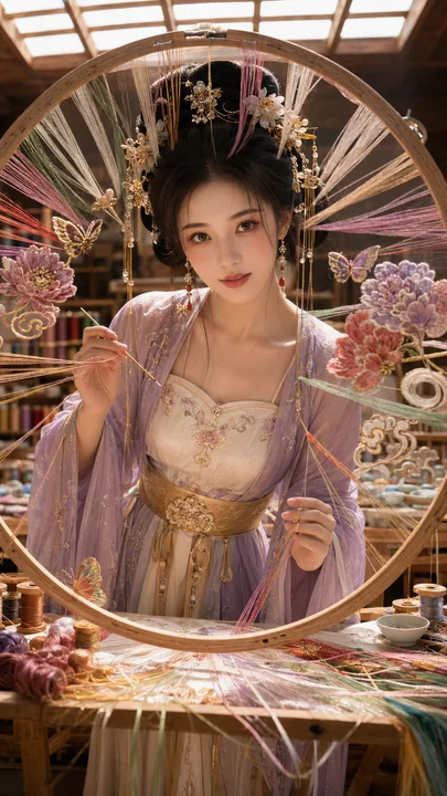 绣影弄花：古风贵女刺绣工坊肖像