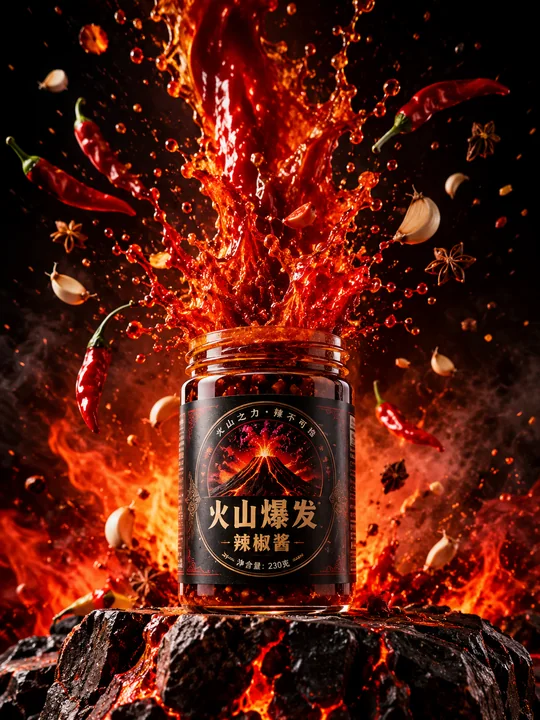 熔岩般喷发热辣冲击的商业辣酱海报