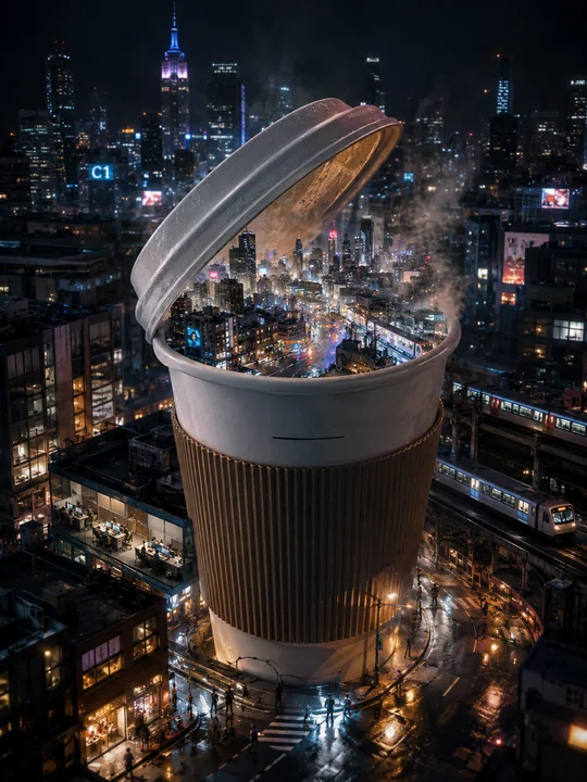咖啡杯里的赛博之城：深夜微缩奇观