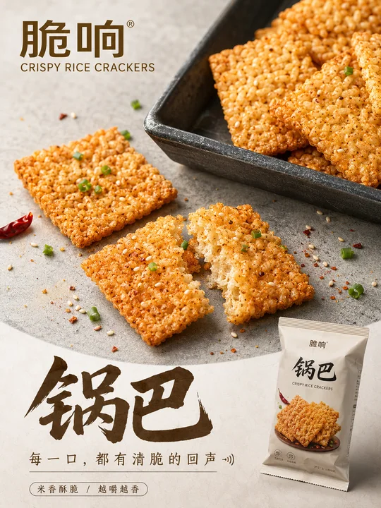 极简主义高端中式脆响锅巴海报