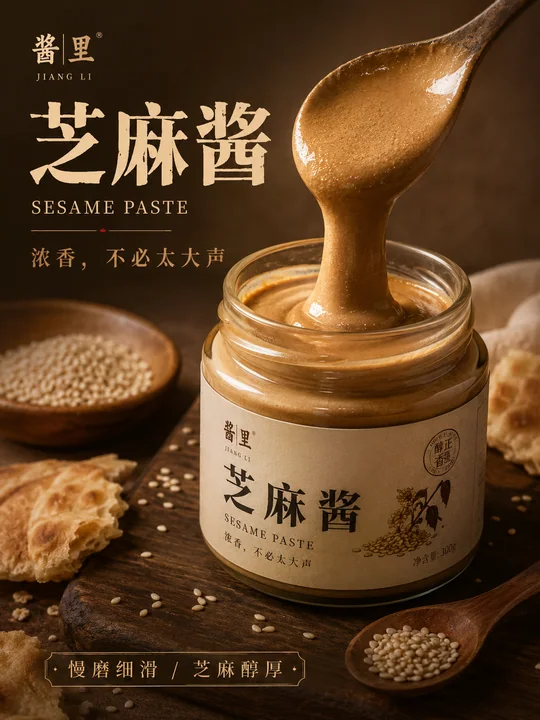 酱里芝麻酱高级感写实商业海报