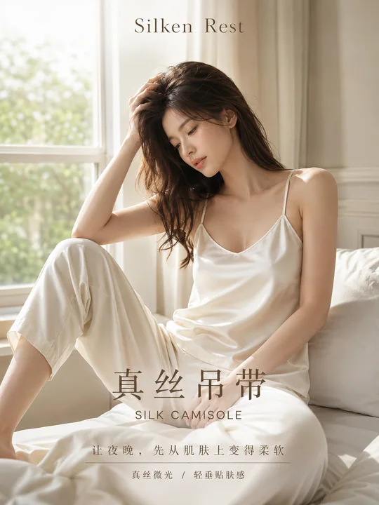 晨曦微光真丝家居服高端海报