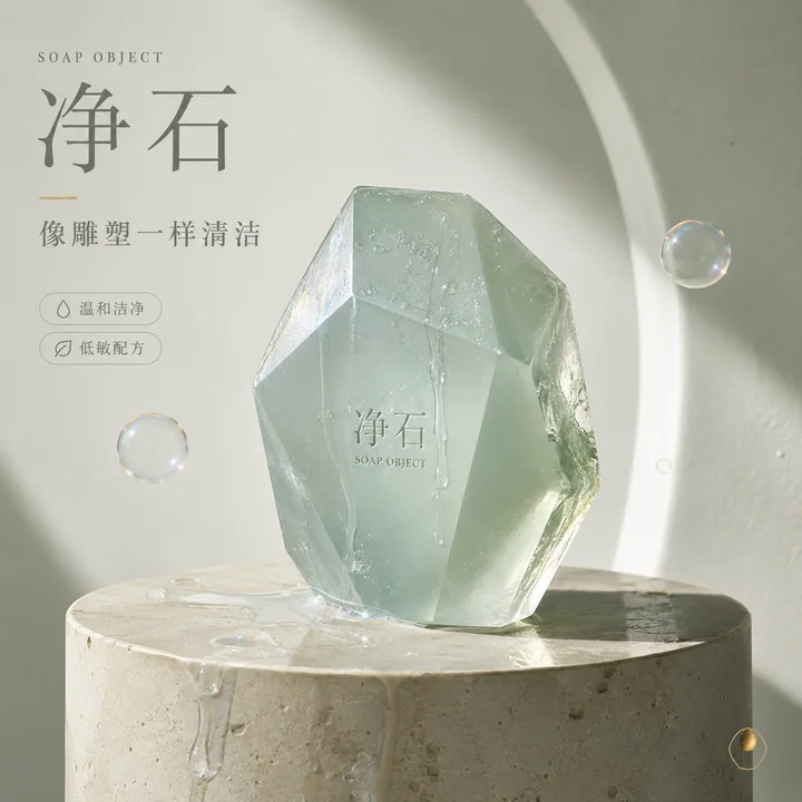 晨曦微光下的现代雕塑感香皂海报
