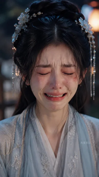 超写实东方少女悲伤哭泣特写