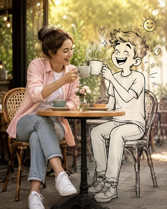 超现实摄影与线稿角色混搭晨间创意海报