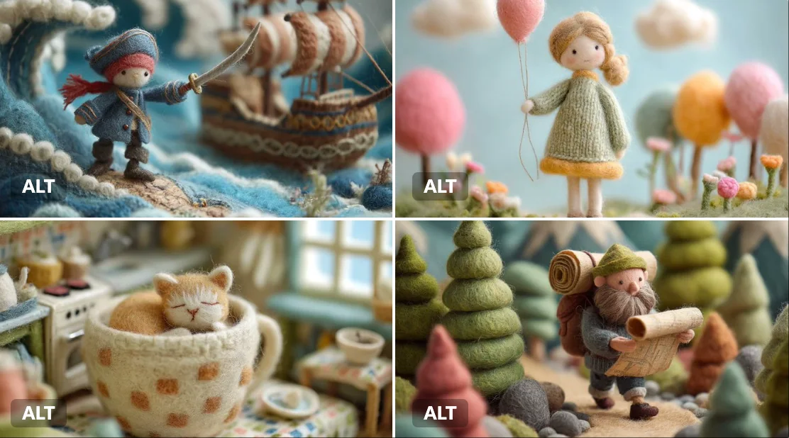 Personnages en laine feutrée miniatures