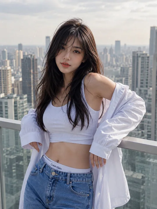 高楼阳台都市风东亚美女写实人像