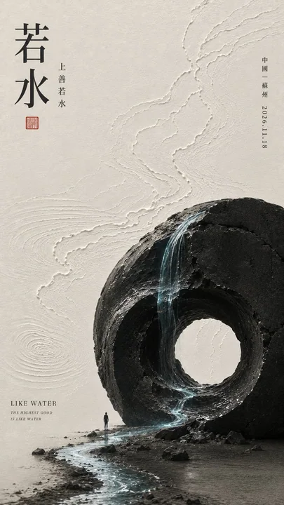 东方极简哲思当代装置艺术海报