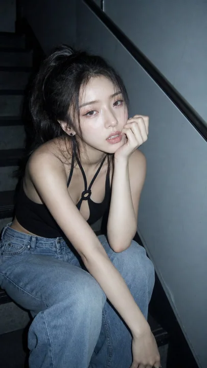 韩系CCD复古闪光灯深夜楼梯人像