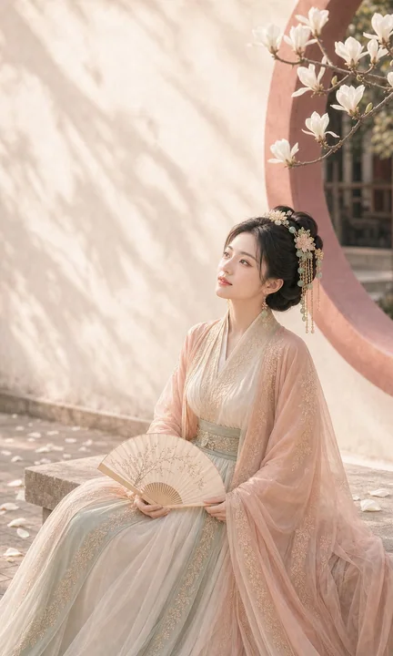 东方古风玉兰庭院女性海报